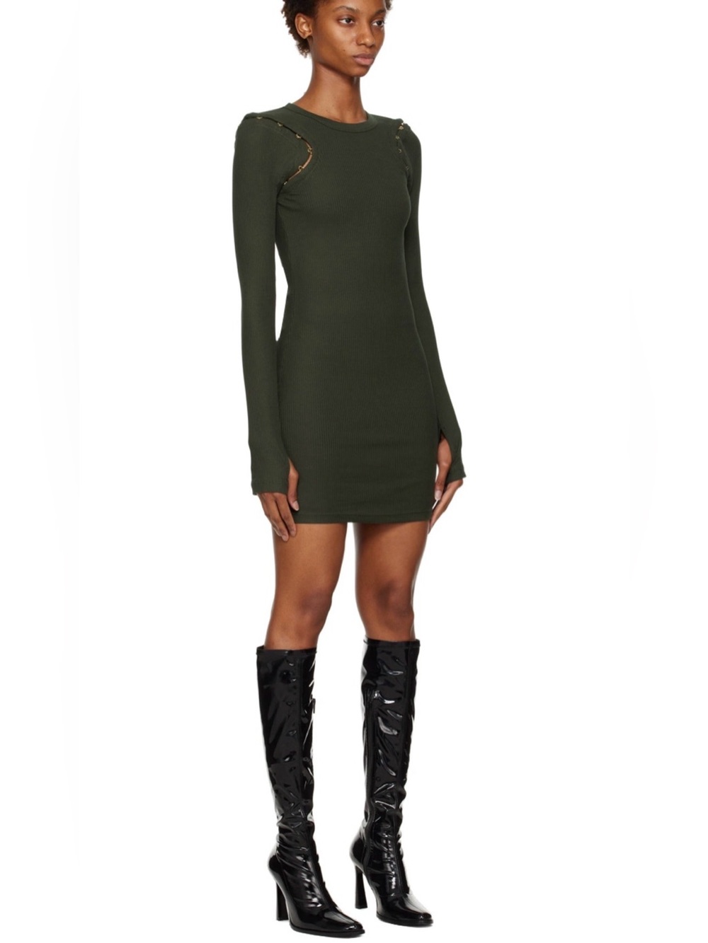 Dion Lee Khaki Hook & Eye Minidress khaki green Cotton Stretch size small ribbed